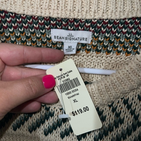 L.L. Bean Sweater Women's XL Ivory Cable Knit 1912 Heritage Irish Fisherman NWT - Picture 2 of 3